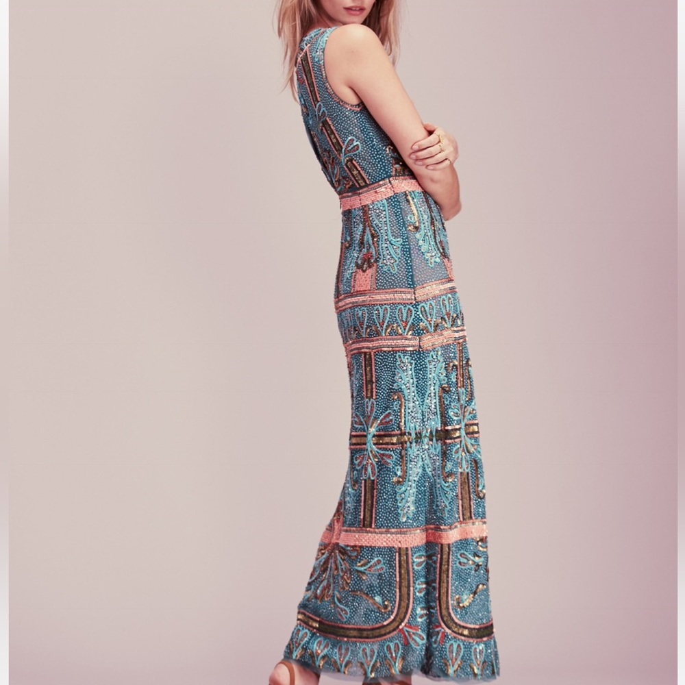 🥳HP Rachel Zoe x Free People Kyra 2/XS Limited Ed Handmade Allover Beaded Gown - Picture 3 of 7